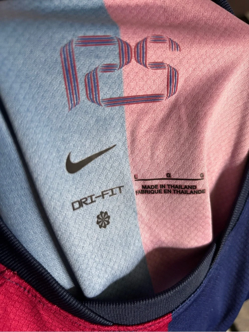 Nike Kids Barcelona Split Pink-Blue Jersey with Yellow Accents
